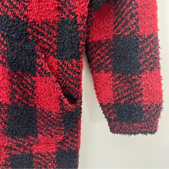 NEW Skims Cozy Unisex Onesie Fleece Hooded Black area Buffalo Check Plaid *T - Picture 9 of 13